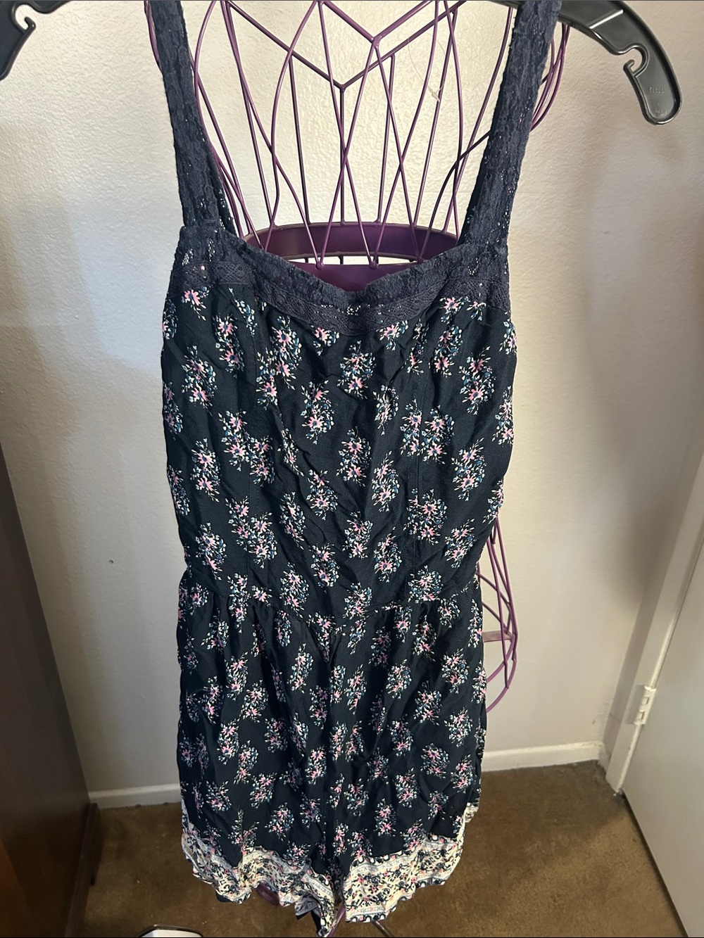 Navy Floral Lace-Trim Sundress